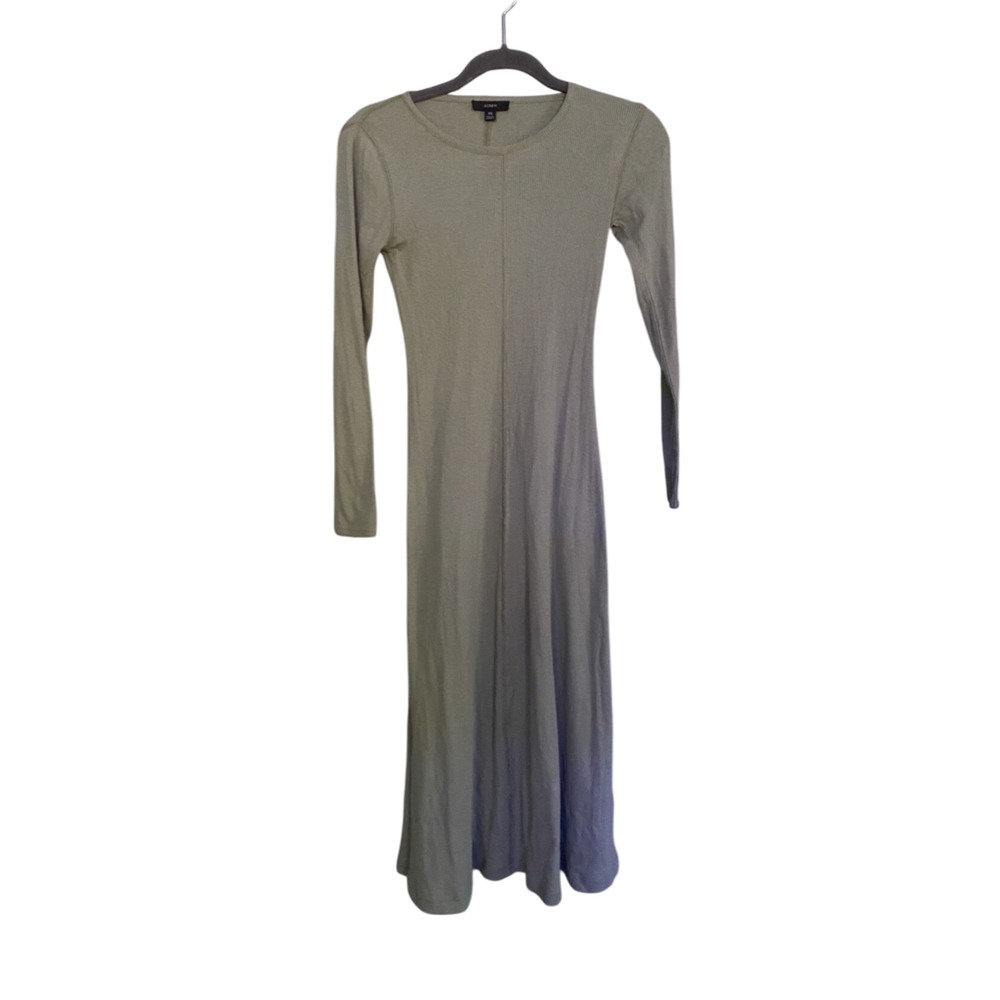 J.Crew Ribbed Knit A Line Midi Dress Pale Green Long Sleeve Cotton Modal XS
